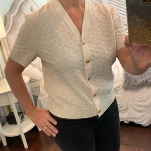 St. John Basics Cream Sweater Gold and Cream Buttons 6